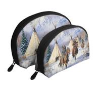 American Native Chieftain Tribe Lot de 2 trousses de maquillage portables Motif tribus autochtone, blanc, Taille unique