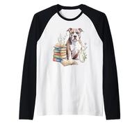 American Pit Bull Terrier Pittie Books Reading Flowers Book Manche Raglan