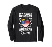 American Queen American Wife Girlfriend America Flag Manche Longue