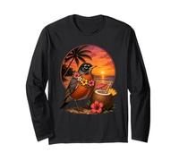American Robin Bird Summer Vacation Retro Beach Coucher de Soleil Manche Longue
