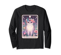American Shorthair Cat Floral Boho Flowers Carte de Tarot Manche Longue