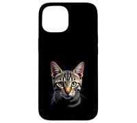 American Shorthair Cat Réaliste Visage Art Noir Coque pour iPhone 15