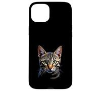 American Shorthair Cat Réaliste Visage Art Noir Coque pour iPhone 15 Plus