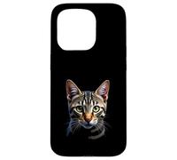 American Shorthair Cat Réaliste Visage Art Noir Coque pour iPhone 15 Pro