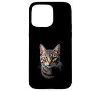 American Shorthair Cat Réaliste Visage Art Noir Coque pour iPhone 15 Pro Max