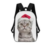American Shorthair Cat with Santa Hat Portrait Sac À Dos Scolaire Pour Adolescents, Imprimé En 3D, Ajustable, À Poches Tendance, Pour Enfants, Garçons, Filles, Étudiants Et Adolescents 17inch