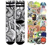 American Socks chaussettes Série Signature chaussettes de sport colorées tubulaires pour basket et skate 1 paire + pack de 10 autocollants aléatoires, L