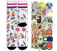 American Socks Chaussettes Signature Series Chaussettes de sport colorées dessinées tubulaires basket Skate Original + pack 10 autocollants aléatoires, Cupcake, M