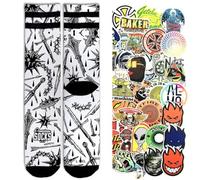 American Socks Chaussettes Signature Series Chaussettes de sport colorées dessinées tubulaires basket Skate Original + pack 10 autocollants aléatoires, medieval + stick, L