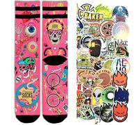 American Socks Chaussettes Signature Series Chaussettes de sport colorées dessinées tubulaires basket Skate Original + pack 10 autocollants aléatoires, Cyclyng beast, M
