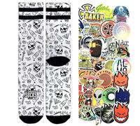 American Socks Chaussettes Signature Series Chaussettes de sport colorées dessinées tubulaires basket-ball Skate Original 1 paire + lot de 10 autocollants aléatoires, Sans direction ni stick, L