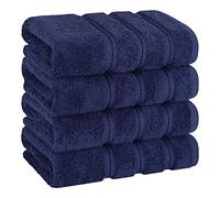 American Soft Linen Lot de 4 essuie-Mains turcs de Luxe pour Salle de Bain, 100% Coton, 600 g/m², essuie-Mains pour Cuisine, Bleu Marine