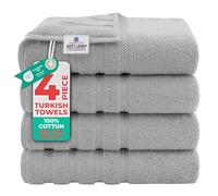 American Soft Linen Lot de 4 Grandes Serviettes de Bain Turques de 600 g/m², 100% Coton pour Salle de Bain, 68,6 x 137,2 cm, Gris Clair