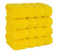 American Soft Linen Lot de 4 Serviettes de Toilette de Luxe 100% Coton Turc, 600 g/m², pour Salle de Bain, Cuisine, Visage et Mains, Jaune