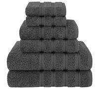 American Soft Linen Lot de 6 Accessoires de Bain 100% Coton Turc véritable pour Salle de Bain et Cuisine - 2 Serviettes de Bain, 2 Serviettes et 2 Gants de Toilette - Gris