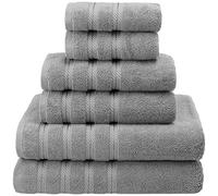 American Soft Linen Lot de 6 Serviettes 100% Coton Turc de 560 g/m² Super Douces pour Salle de Bain, 2 Serviettes de Bain, 2 essuie-Mains, 2 débarbouillettes, Gris argenté