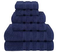 American Soft Linen, Lot de 6 Serviettes 100% Coton Turc, Douces et absorbantes, pour Salle de Bain, 2 essuie-Mains, 2 débarbouillettes, Bleu Marine