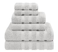 American Soft Linen Lot de 6 Serviettes, 2 Serviettes de Bain, 2 essuie-Mains, 2 débarbouillettes, 100% Coton Turc pour Salle de Bain, Gris argenté