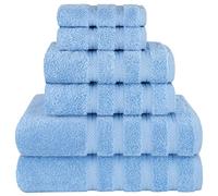 American Soft Linen Lot de 6 Serviettes, 2 Serviettes de Bain, 2 essuie-Mains, 2 débarbouillettes, 100% Coton, Turques pour Salle de Bain, Bleu Ciel