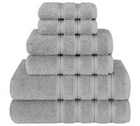American Soft Linen Lot de 6 Serviettes, 2 Serviettes de Bain, 2 essuie-Mains, 2 débarbouillettes, 100% Coton, Turques pour Salle de Bain, Gris Clair