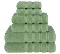 American Soft Linen Lot de 6 Serviettes, 2 Serviettes de Bain, 2 essuie-Mains, 2 débarbouillettes, 600 g/m², 100% Coton, Turques pour Salle de Bain, Vert Sauge