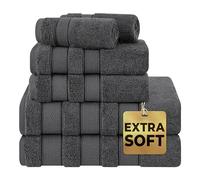 American Soft Linen Lot de 6 Serviettes de Bain, Collection Salem, 100% Coton peigné Turc, Douces et absorbantes, 2 Serviettes de Bain, 2 essuie-Mains, 2 débarbouillettes, pour Salle de Bain, Gris