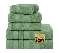American Soft Linen Salem Lot de 6 Serviettes de Bain, 100% Coton peigné Turc, 2 Serviettes de Bain, 2 essuie-Mains, 2 débarbouillettes, Vert Sauge