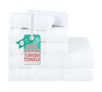 American Soft Linen Salem Lot de 6 Serviettes de Bain Turques 100% Coton de 600 g/m² pour Salle de Bain, 2 Serviettes de Bain, 2 essuie-Mains, 2 débarbouillettes (Blanc)