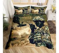 American Soldier Parure de Lit 200x200cm Under Mission Parure Housse de Couette Hélicoptère Housse de Couette Camouflage Chambre Décor Militaire Thème avec 2 Taie d'oreiller