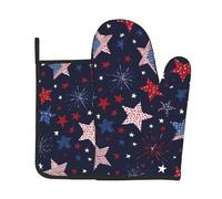 American Star Circle Ensemble de gants de cuisine et maniques en forme de feux d'artifice résistants à la chaleur antidérapants pour cuisine, barbecue, grillades