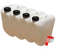 American Style - Lot de 4 Bidons Plastique 20 L litres avec Bouchon et Robinet Verseur - Résistant pour Liquides Alimentaires et Chimiques Ergonomique, Empilable, Réutilisable - Jerrican