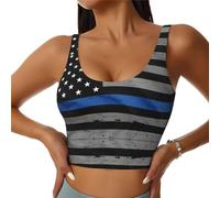American Thin Blue Line Flag Women's Basic Crop Tops Sport Soutiens-gorge de sport Femmes Dos nageur sans manches Top U Soutien-gorge de sport Gilet, Noir , XXL