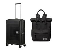 American Tourister Aerostep & Urban Groove - Valise extensible, 67 cm, 66,5/72,5 L & Sac à dos, 36 cm, 17 L - Ensemble de voyage - Noir