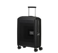 American Tourister Aerostep Valise 4 Roues, 55 cm | Noir, valise rigide extensible, 55H x 40W x 20D cm, 36/40 L, 2.3 kg, avec serrure TSA et sangles croisées