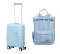 American Tourister Soundbox Mini & Urban Groove - Valise enfant, 47 cm, 22 L & Sac à dos, 31 cm, 7 L - Mini ensemble de voyage - Bleu pastel