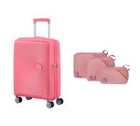 American tourister Soundbox valise cabine 55 cm rose avec ensemble de cubes de rangement de 3, purple/pink