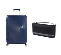 American Tourister Valise à Coque Rigide Soundbox 77 cm Grande Bleue avec Housse de Voyage L, Noir/Gris