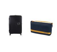 American Tourister Valise Rigide Soundbox 77 cm, Grande, Noire, avec Housse de Voyage L, Bleu/Orange