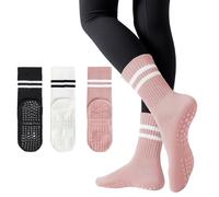 American Trends Chaussettes de pilates avec poignées pour femme - Chaussettes de yoga antidérapantes, 3 paires - noir, blanc, rose, taille unique