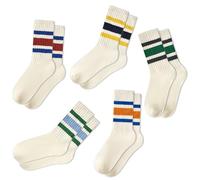 American Trends Chaussettes rayées rétro pour femme - Chaussettes molles athlétiques pour femme, Lot de 5 noir-vert, noir, jaune, bleu, rouge, bleu, vert, bleu-orange, taille unique