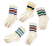 American Trends Chaussettes rétro rayées pour femme - Chaussettes molles athlétiques - Pour la course à pied, le golf, le tennis, le volley-ball, etc, Lot de 5 noir-vert, noir, jaune, bleu marine