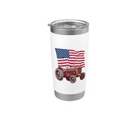 American USA Flag Tractor Farmer Gobelet isotherme en acier inoxydable double paroi
