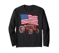 American USA Flag Tractor Farmer Manche Longue
