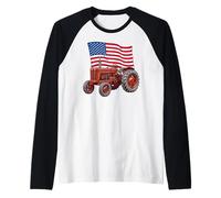 American USA Flag Tractor Farmer Manche Raglan