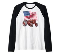 American USA Flag Tractor Farmer Manche Raglan