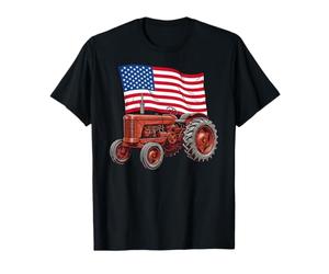 American USA Flag Tractor Farmer T-Shirt
