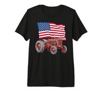 American USA Flag Tractor Farmer T-Shirt Haut de Gamme