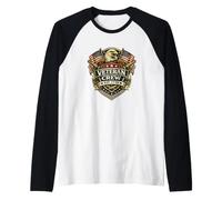 American Veteran Crew Est 1776 Eagle Shield Patriotic USA Manche Raglan