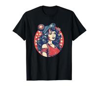 American Vintage Woman Illustration Brunette 4 Juillet T-Shirt