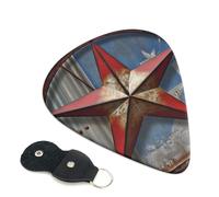 American Wastern Texas Star Lot de 6 médiators avec porte-médiators en cuir pour guitare électrique, ukulélé 0,71 mm